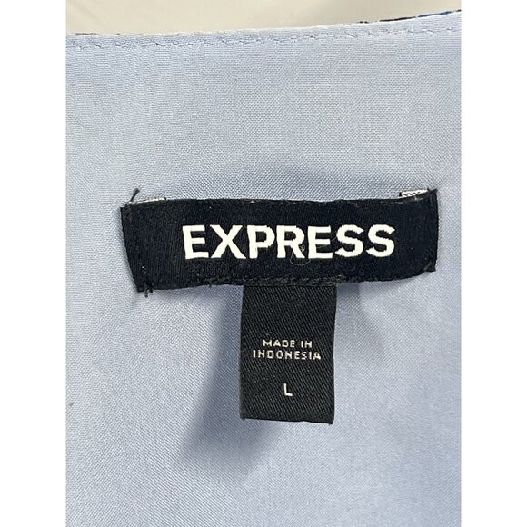 Express Blue Gray Faux Wrap Top Sz Large Animal Print V Neck Long Sleeve - Picture 3 of 5